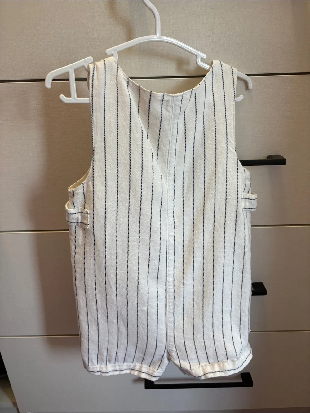 Ralph Lauren White Onesie with Navy Pinstripes 18m